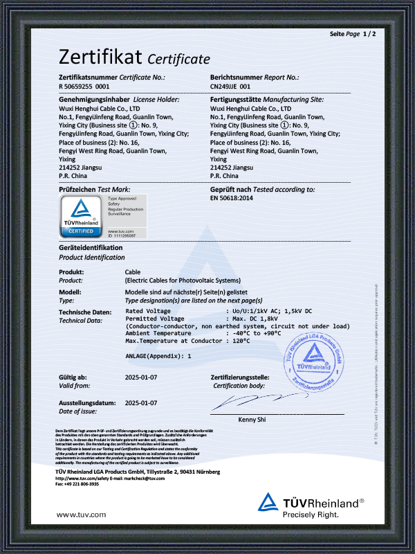 Certificat Photovoltaïque - Norme EN